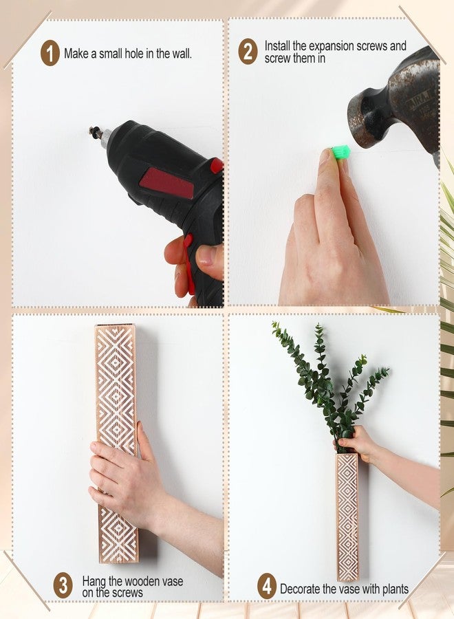 DoubleFill مجموعة DoubleFill من 3 قطع من أوعية الزهور الخشبية الجدارية بتصميم بوهيمي، أوعية زهور معلقة هندسية بوهيمية، مزهريات جدارية خشبية للديكور، نباتات زهور اصطناعية، نباتات منزلية ريفية لغرفة المعيشة وغرفة النوم - Image 3